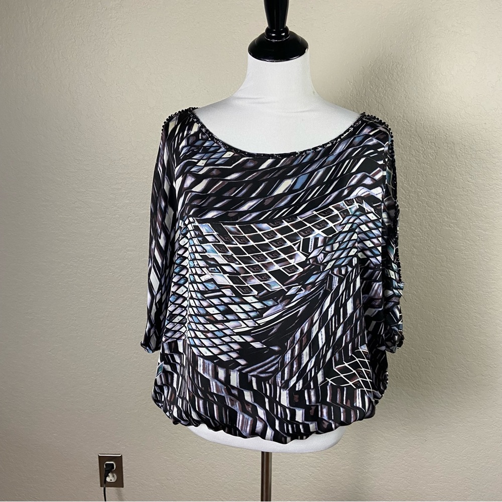 Lovestiitch Cold Shoulder Black Print Blouse